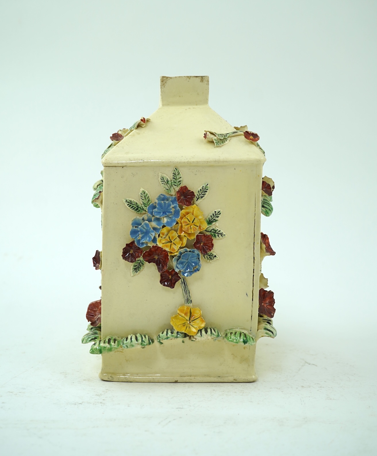 A rare English creamware encrusted tea caddy, c.1770-1780